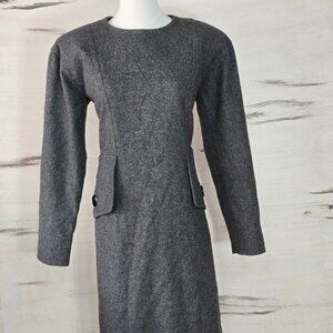 Vintage Givenchy Dress Womens Tweed Charcoal Gray Couture Size 38 Made In France